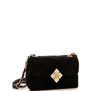 Diamond Lock CC Flap Bag Quilted Velvet with Crystals Mini