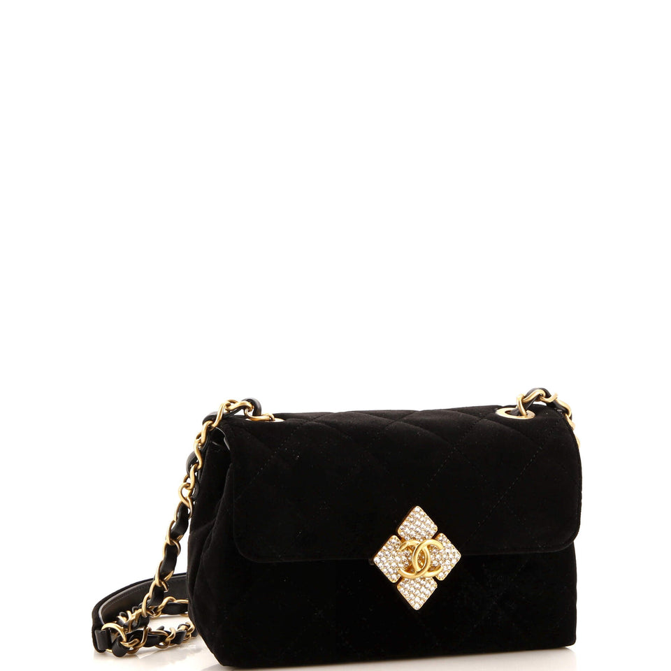 Diamond Lock CC Flap Bag Quilted Velvet with Crystals Mini