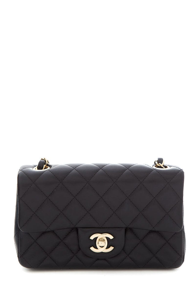 Chanel Black Single Flap 2022  Mini Lamb Leather Handbag