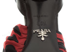 Prada Multi Cartoon Print Satin Bow Tie Detail Heels SZ 38.5