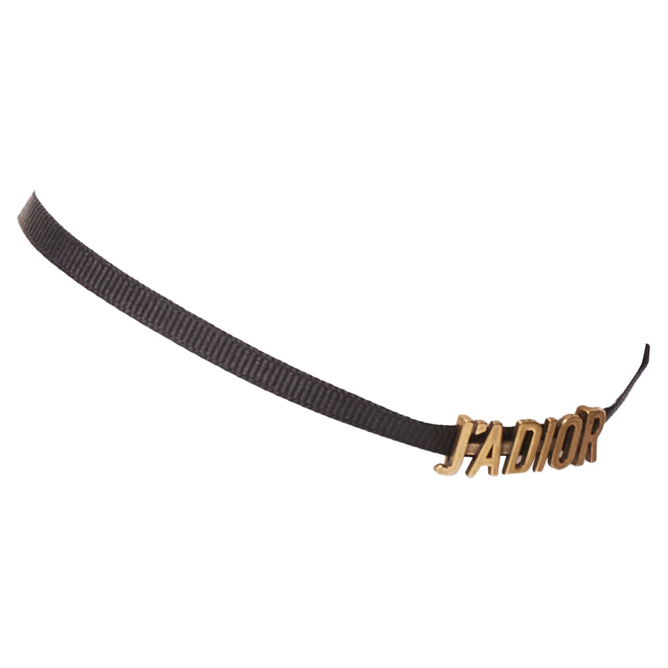 Dior J'adior Antique Gold Logo Plate Ribbon CD Charm Choker Necklace