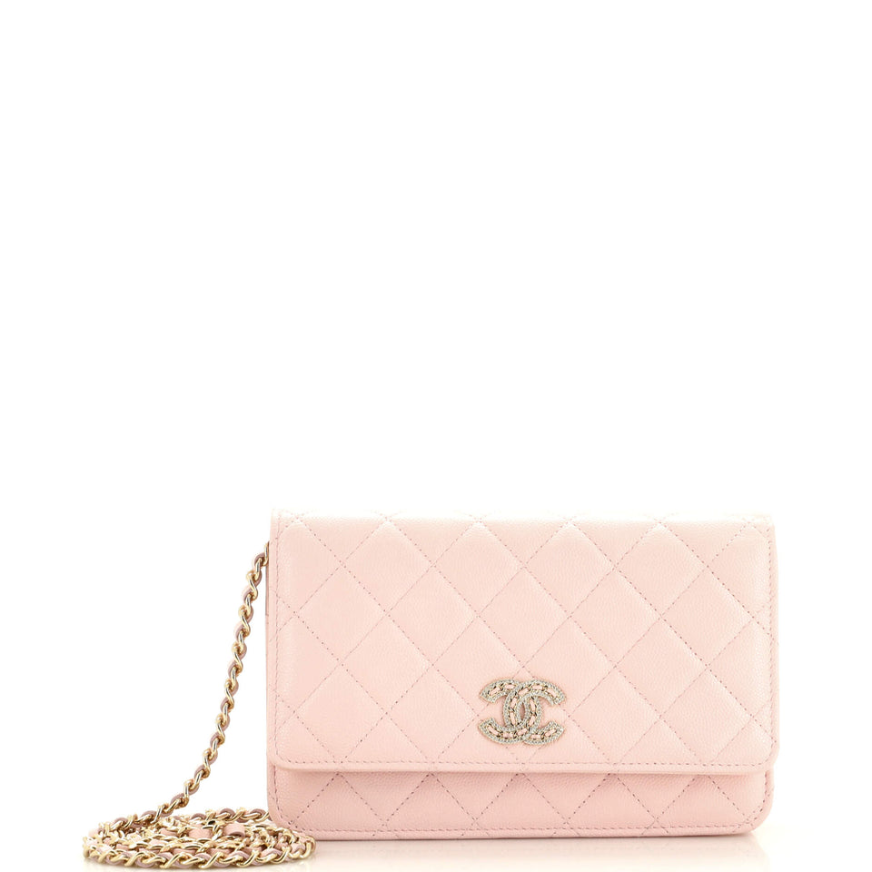 Twisted Crystals CC Wallet on Chain Quilted Caviar