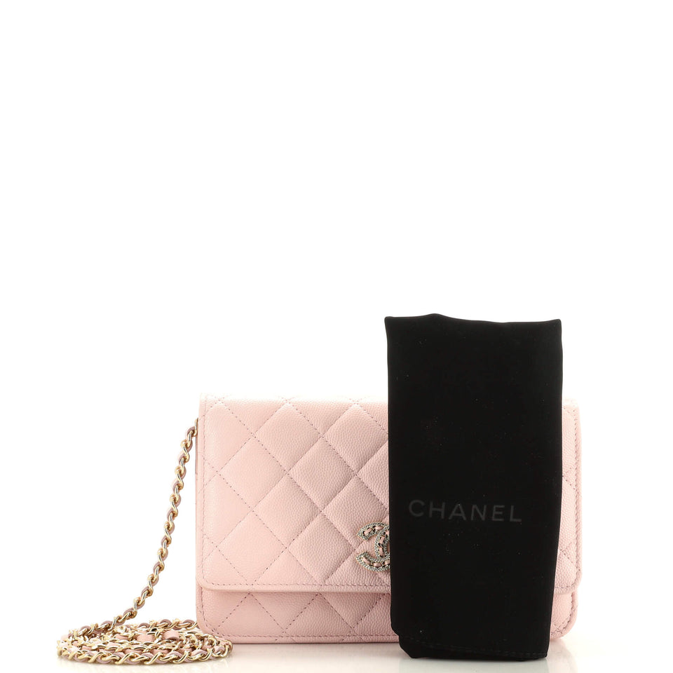 Twisted Crystals CC Wallet on Chain Quilted Caviar