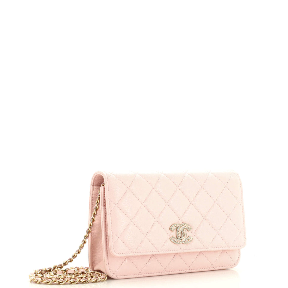 Twisted Crystals CC Wallet on Chain Quilted Caviar