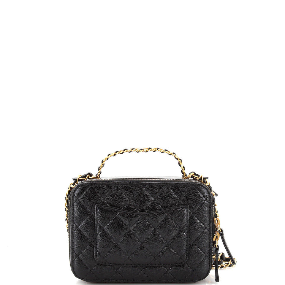 Pick Me Up Logo Handle Vanity Case Quilted Caviar Small