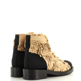 Women's CC Flowers Combat Boots Leather with Applique and Grosgrain