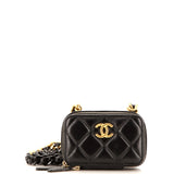 Lacquered Metal CC Zip Around Card Holder on Chain Quilted Lambskin