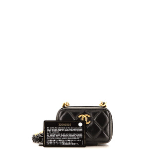 Lacquered Metal CC Zip Around Card Holder on Chain Quilted Lambskin