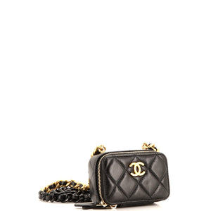 Lacquered Metal CC Zip Around Card Holder on Chain Quilted Lambskin