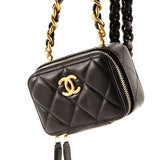 Lacquered Metal CC Zip Around Card Holder on Chain Quilted Lambskin