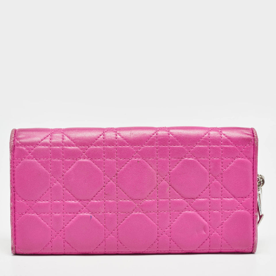 Dior Pink Cannage Leather Lady Dior Wallet On Chain..