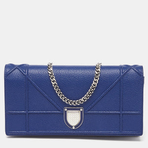 Navy Blue Leather Diorama Wallet On Chain