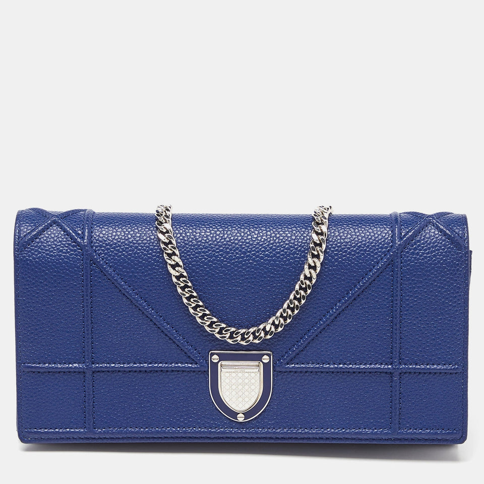 Navy Blue Leather Diorama Wallet On Chain