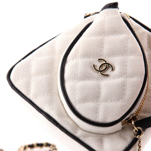 CC Tennis Racket Clutch with Chain Quilted Canvas and Leather Small