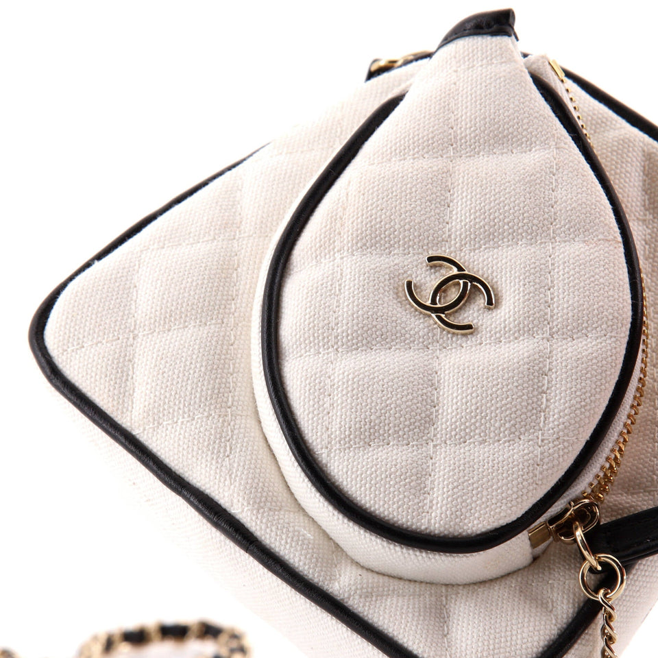 CC Tennis Racket Clutch with Chain Quilted Canvas and Leather Small