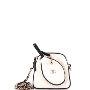 CC Tennis Racket Clutch with Chain Quilted Canvas and Leather Small