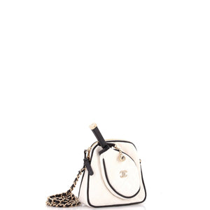 CC Tennis Racket Clutch with Chain Quilted Canvas and Leather Small