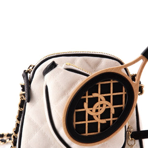 CC Tennis Racket Clutch with Chain Quilted Canvas and Leather Small
