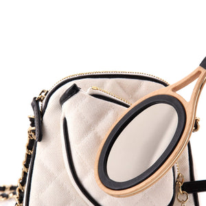 CC Tennis Racket Clutch with Chain Quilted Canvas and Leather Small