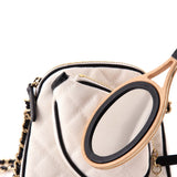 CC Tennis Racket Clutch with Chain Quilted Canvas and Leather Small