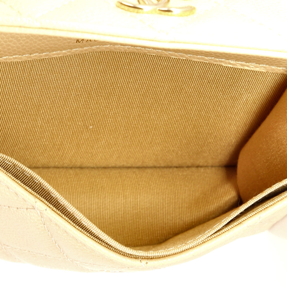 CC Pearl Coin Card Holder with Chain Quilted Iridescent Caviar