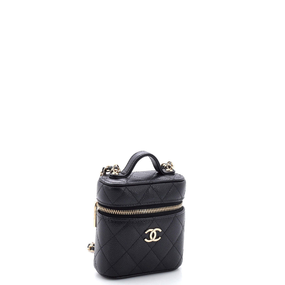 Handle with Care Vanity Case with Chain Quilted Caviar