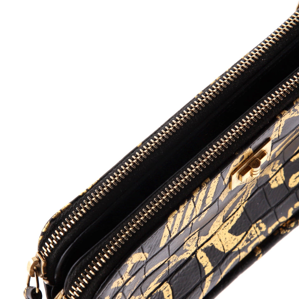 Reissue Zip Clutch with Chain Graffiti Crocodile Embossed Calfskin