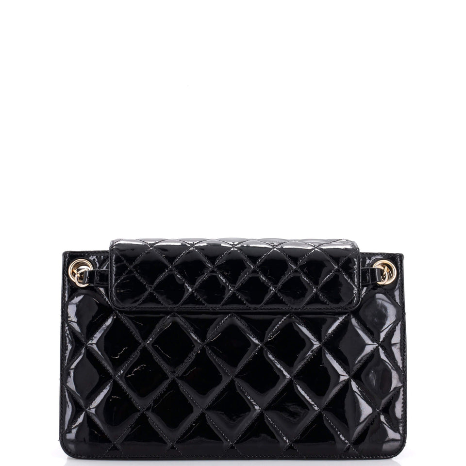 Golden Class Accordion Flap Bag Quilted Patent Medium