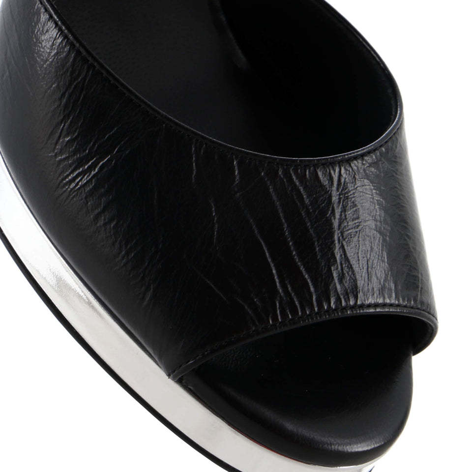 Women's CC Ankle Strap Metallic Platform Sandals Leather