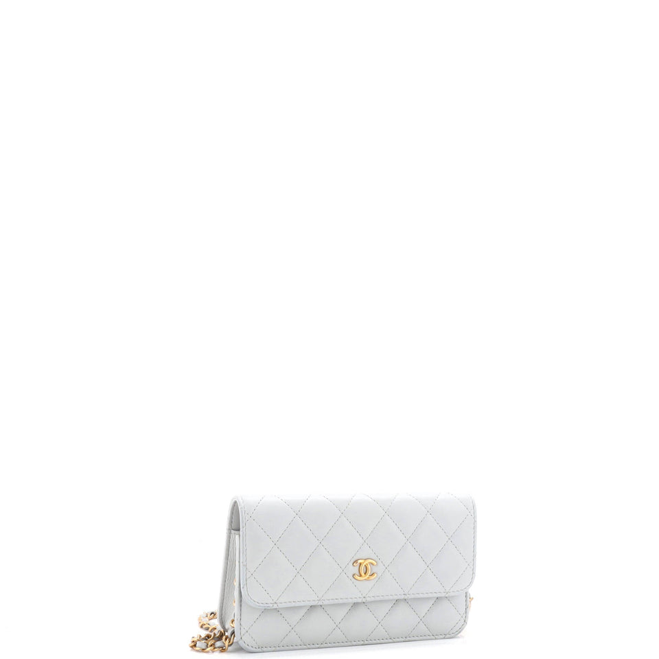 Pearl Crush Flap Phone Holder with Chain Quilted Lambskin