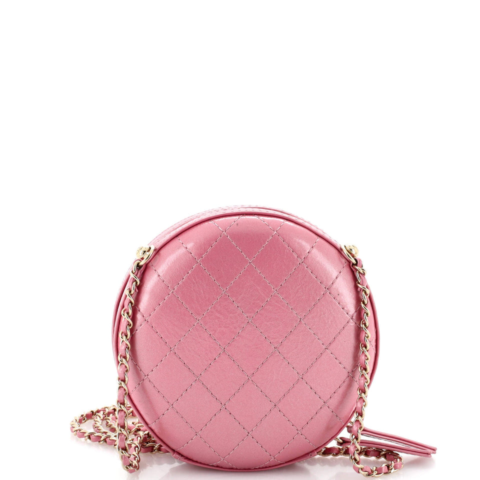 Round Chain Crossbody Bag Stitched Calfskin Small