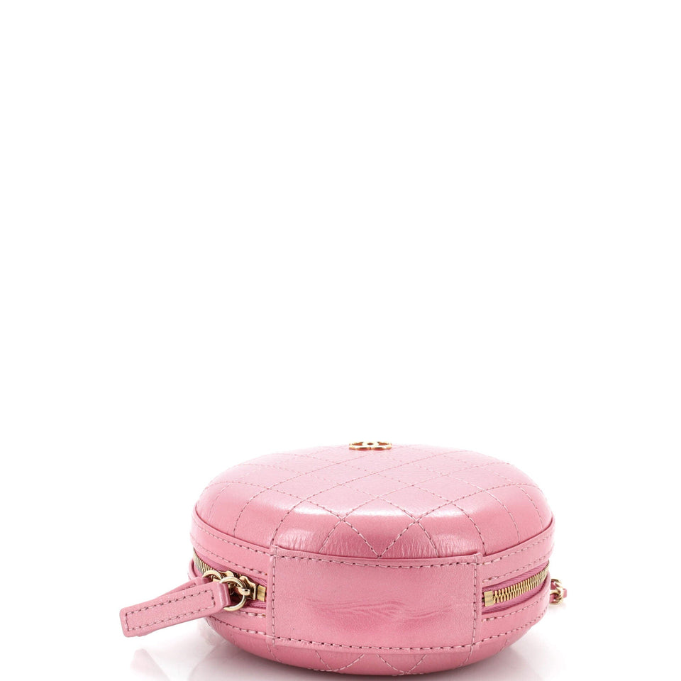 Round Chain Crossbody Bag Stitched Calfskin Small
