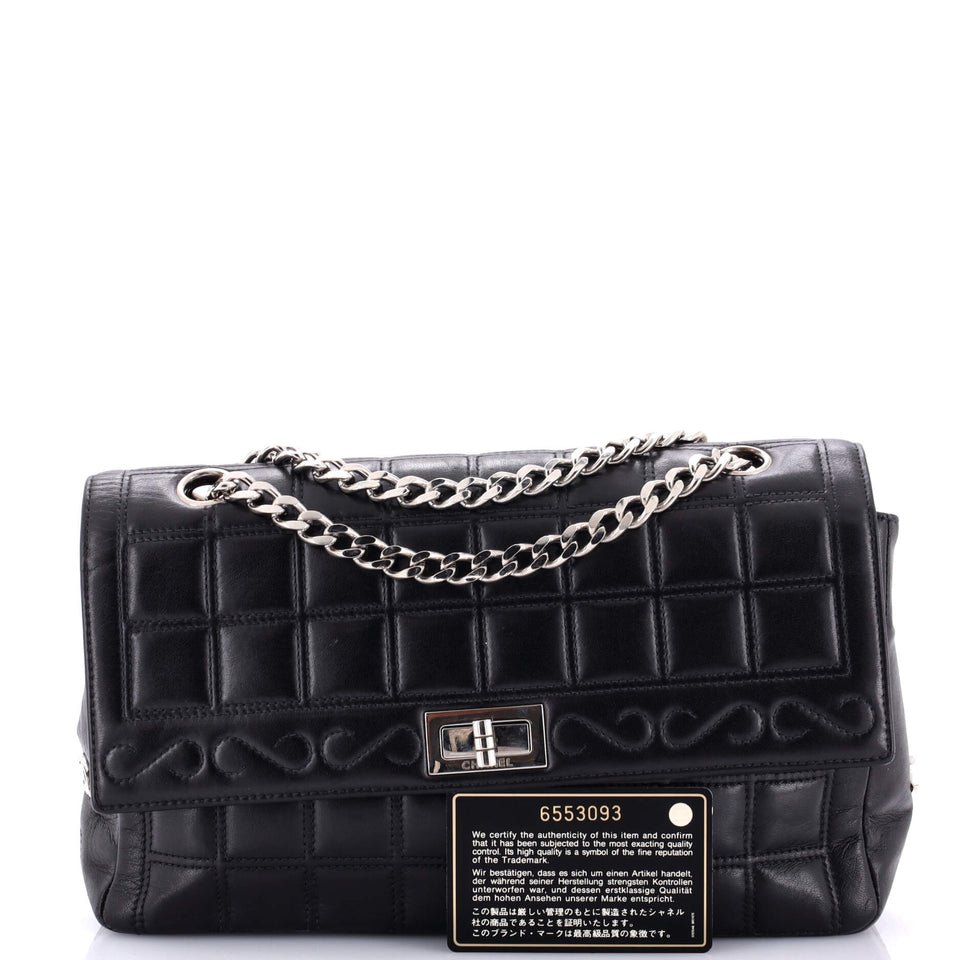 Vintage Chocolate Bar Mademoiselle Chain Flap Bag Quilted Leather Medium