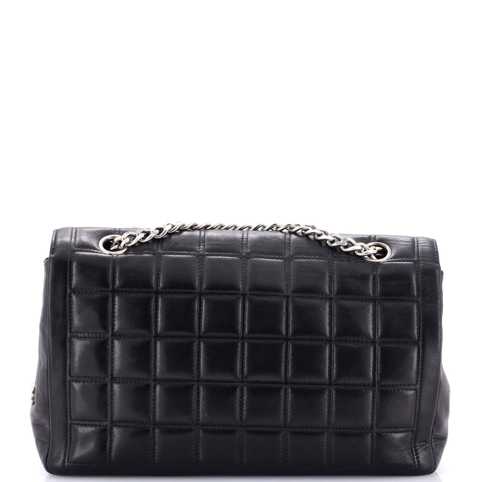 Vintage Chocolate Bar Mademoiselle Chain Flap Bag Quilted Leather Medium