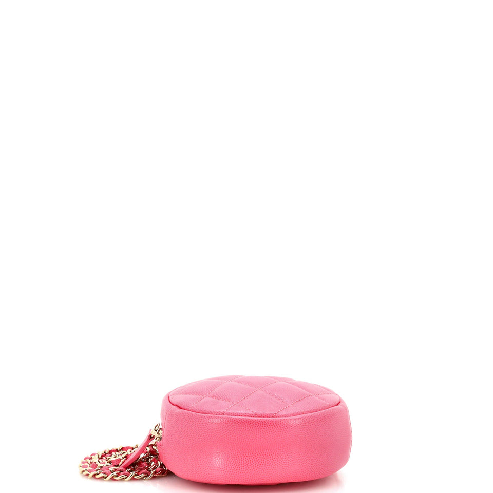 Round Clutch with Chain Quilted Caviar Mini