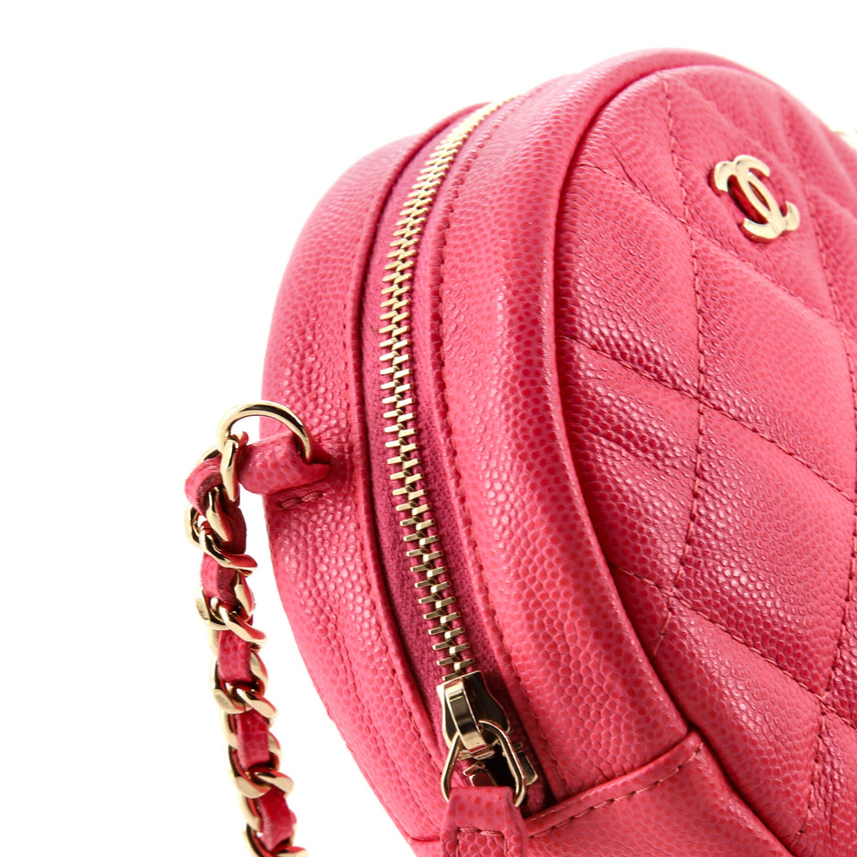 Round Clutch with Chain Quilted Caviar Mini
