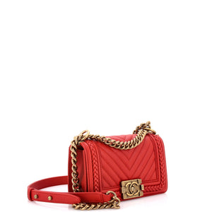 Braided Boy Flap Bag Chevron Caviar Small