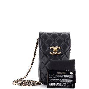 CC Flap Phone Holder Crossbody Bag Quilted Lambskin