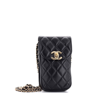 CC Flap Phone Holder Crossbody Bag Quilted Lambskin