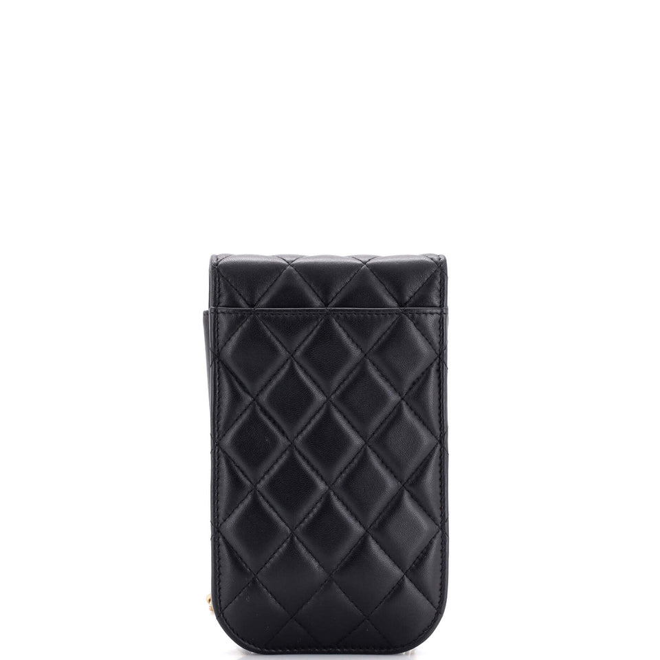 CC Flap Phone Holder Crossbody Bag Quilted Lambskin