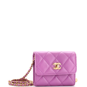 Pearl Crush Card Holder with Chain Quilted Lambskin