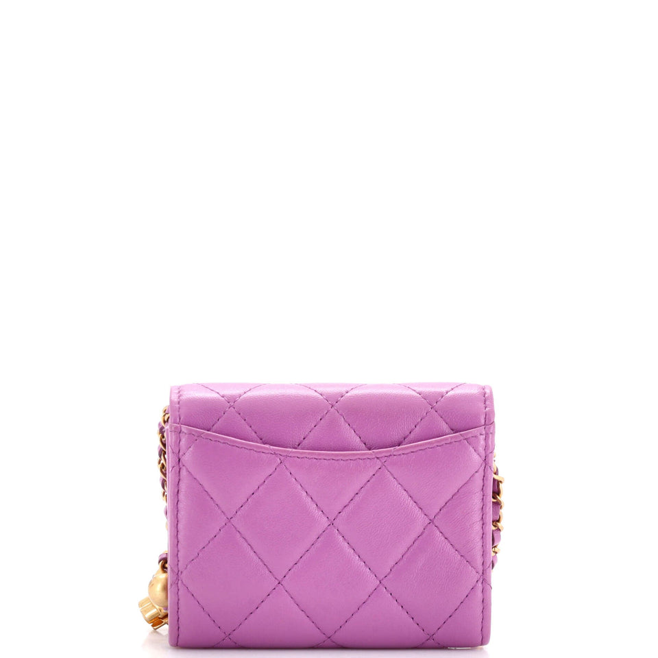 Pearl Crush Card Holder with Chain Quilted Lambskin
