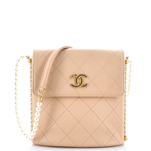 About Pearls Flap Hobo Quilted Calfskin Small
