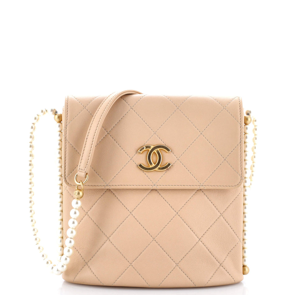 About Pearls Flap Hobo Quilted Calfskin Small