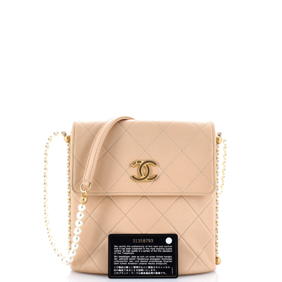 About Pearls Flap Hobo Quilted Calfskin Small