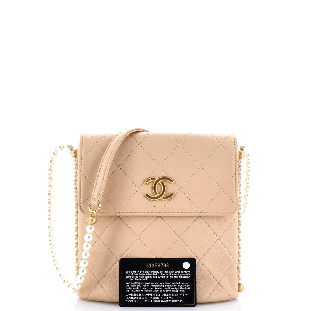 About Pearls Flap Hobo Quilted Calfskin Small