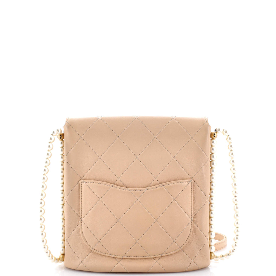 About Pearls Flap Hobo Quilted Calfskin Small