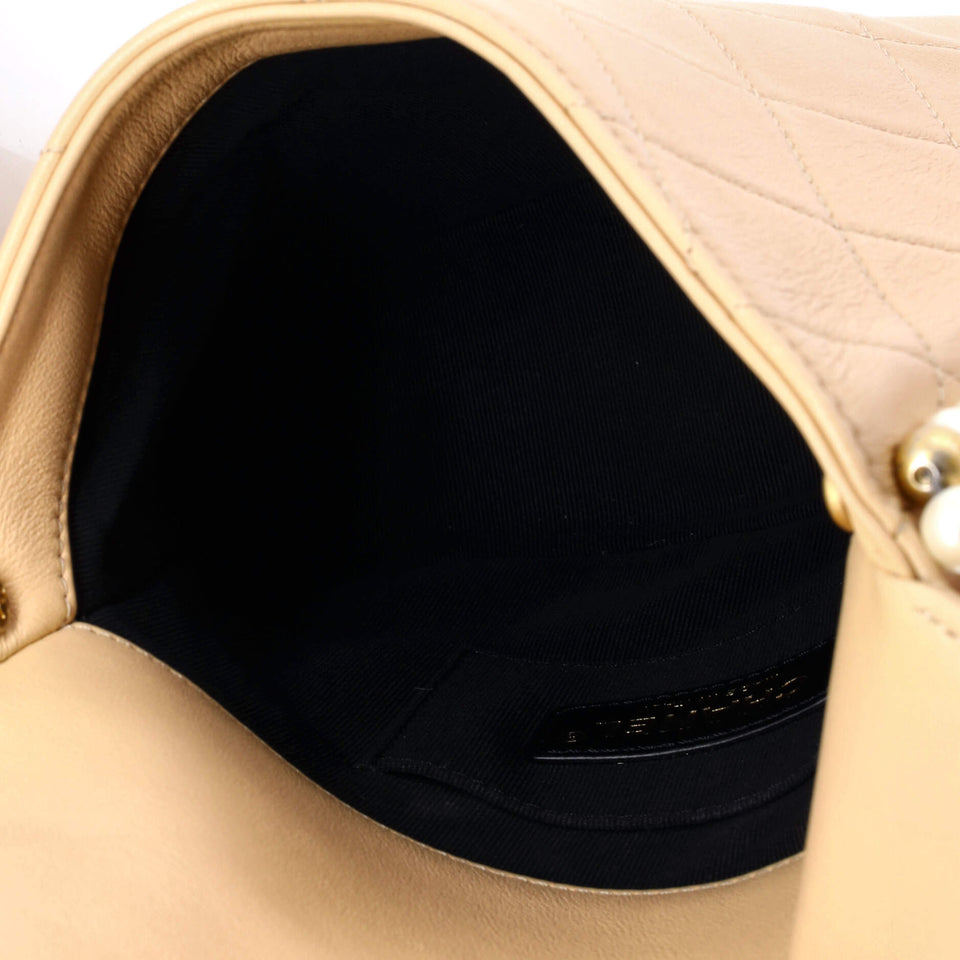 About Pearls Flap Hobo Quilted Calfskin Small