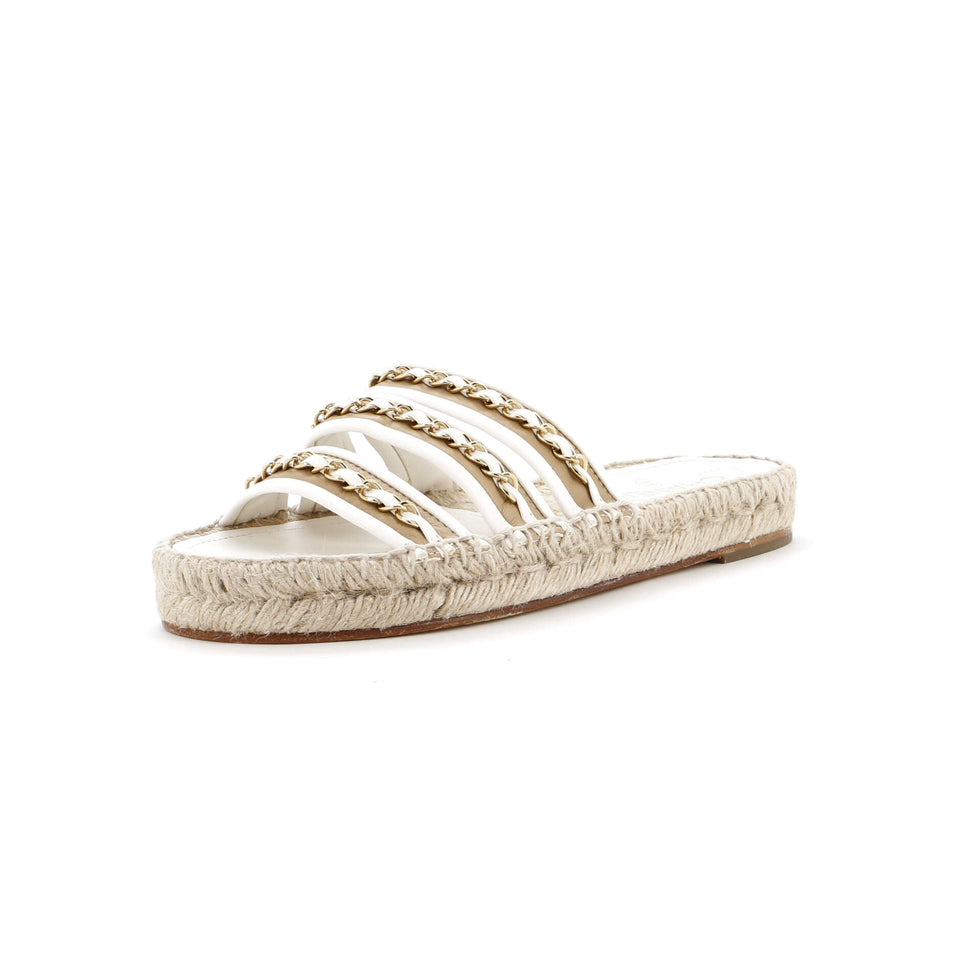Women's Chain Strap Espadrille Slide Sandals Leather