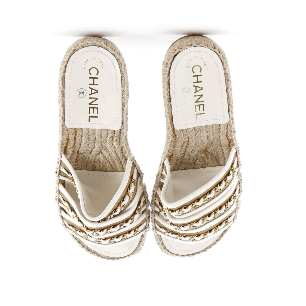 Women's Chain Strap Espadrille Slide Sandals Leather